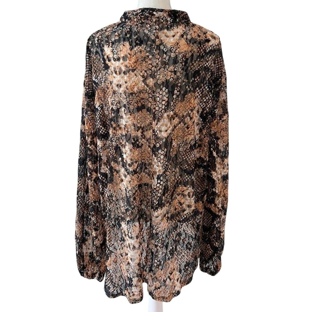 Free People Snake Print Sheer Boho Peasant Blouse Brown Black Flow Top M - Picture 3 of 7